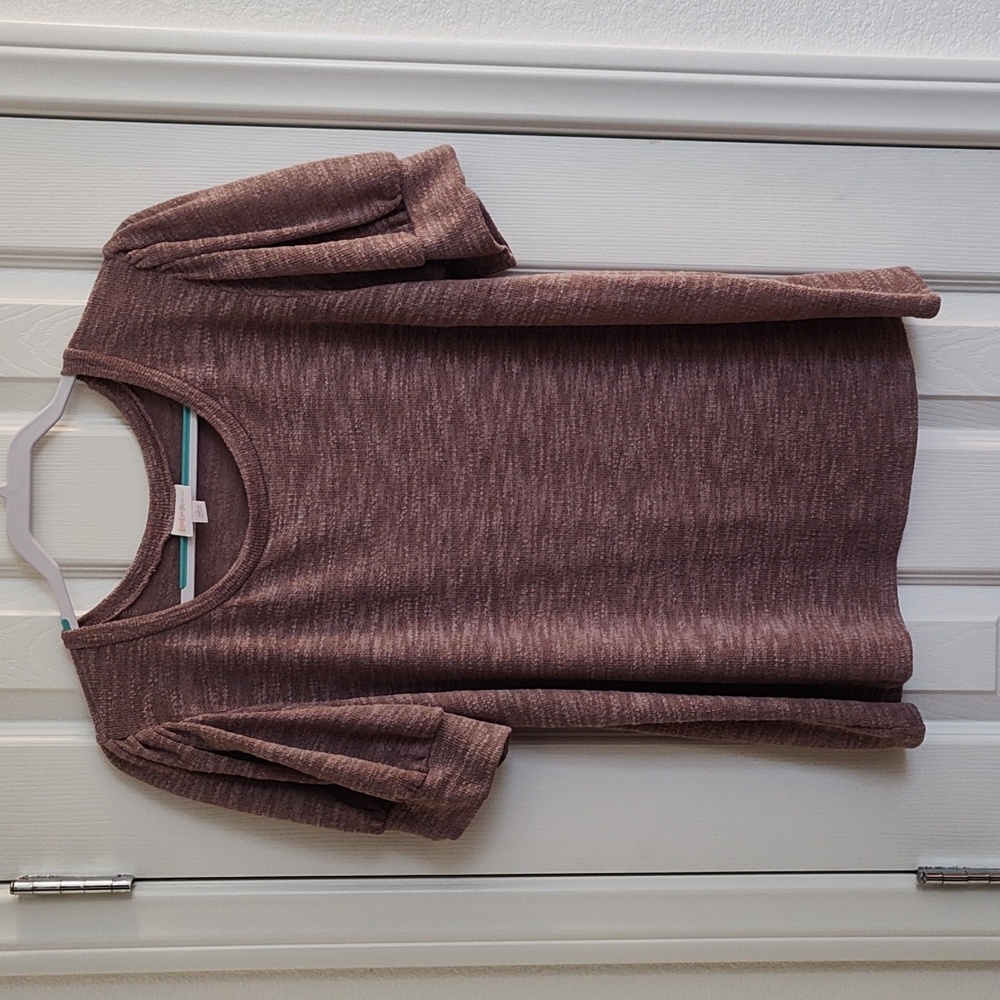 LuLaRoe Eloise Puff Sleeve Taupe Knit Top Size Large